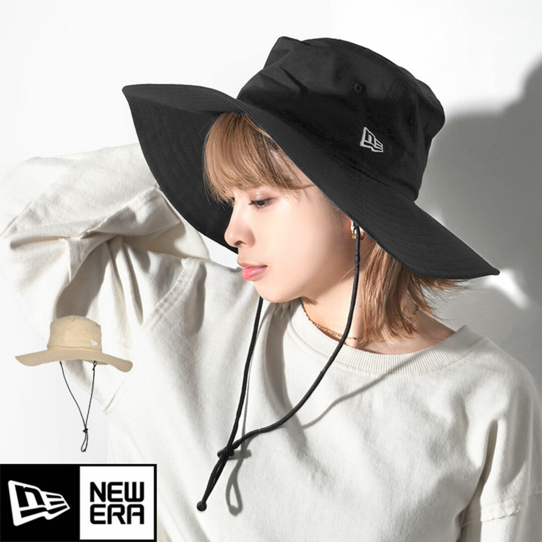 NEW ERA(ニューエラ)のサファリハット ニューエラ NEWERA メンズ レディース 春 夏 つば広 紫外線対策 日よけ アドベンチャーハット 帽子 ブランド あご紐付き ブラック ベージュ アウトドア カジュアル 大きいサイズ 小顔効果 コッ (S/M)57cm メンズの帽子(ハット)の商品写真