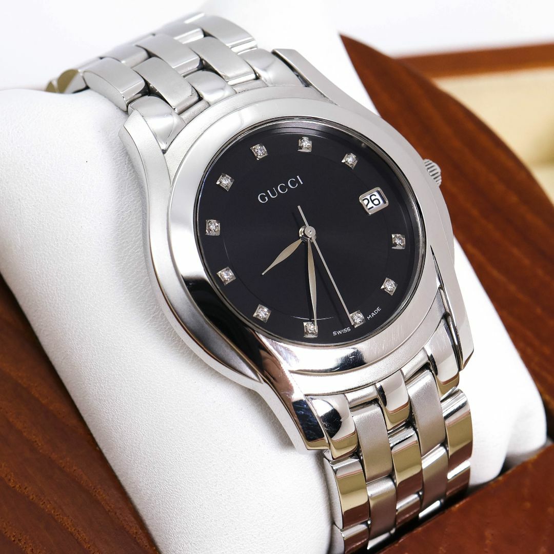 GUCCI - 稼働 GUCCI 腕時計 5500M 12Pダイヤモンド 黒色文字盤 GUCCI - 稼働 GUCCI 腕時計 5500M 12Pダイヤモンド 黒色文字盤