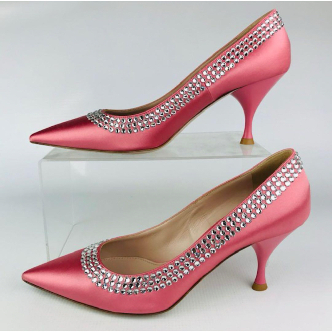 MIU MIU - 美品☆ミュウミュウ・シルク混レザー ラインストーン MIU MIU - 美品☆ミュウミュウ・シルク混レザー ラインストーン