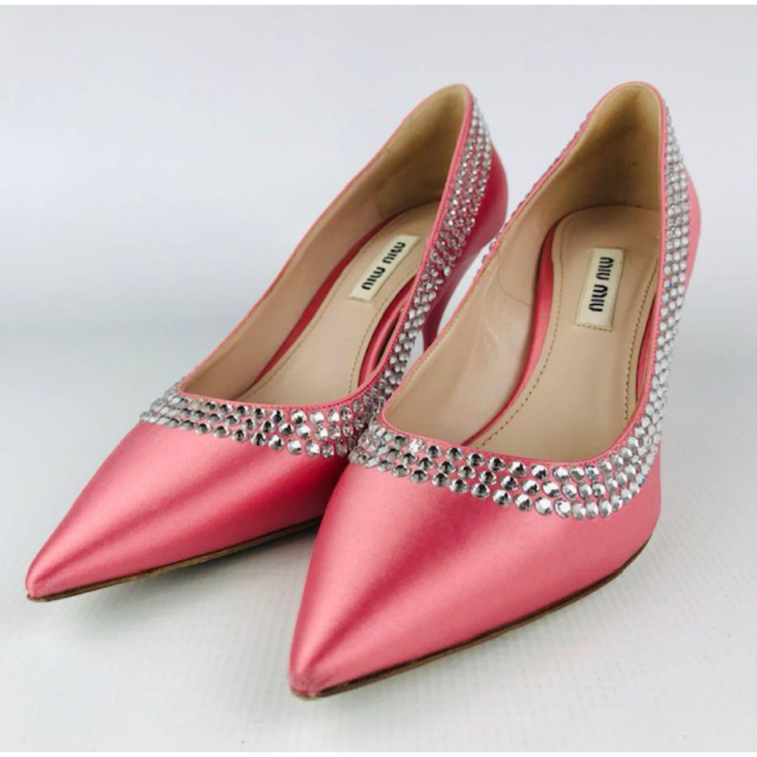 MIU MIU - 美品☆ミュウミュウ・シルク混レザー ラインストーン MIU MIU - 美品☆ミュウミュウ・シルク混レザー ラインストーン