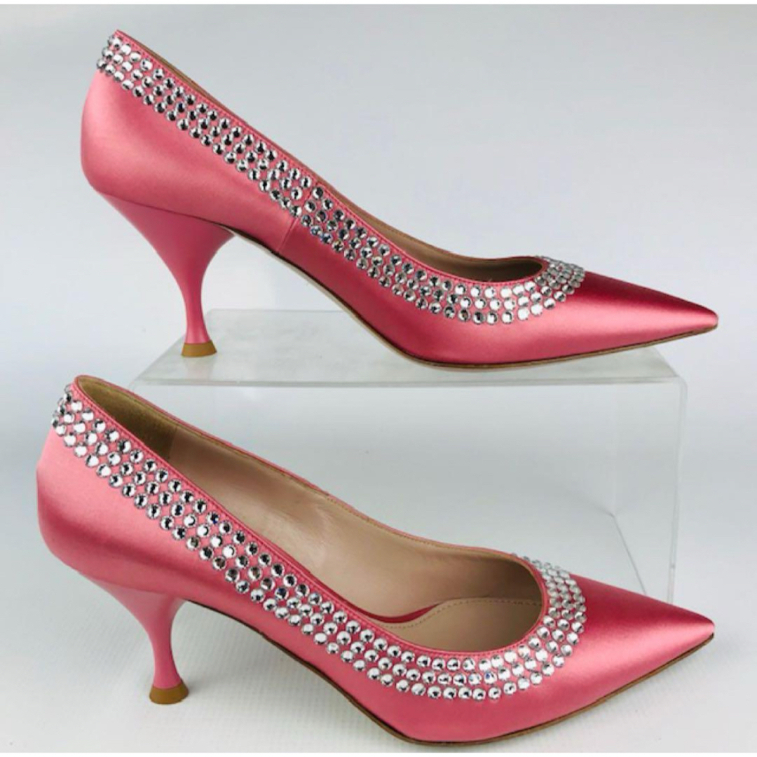 MIU MIU - 美品☆ミュウミュウ・シルク混レザー ラインストーン MIU MIU - 美品☆ミュウミュウ・シルク混レザー ラインストーン