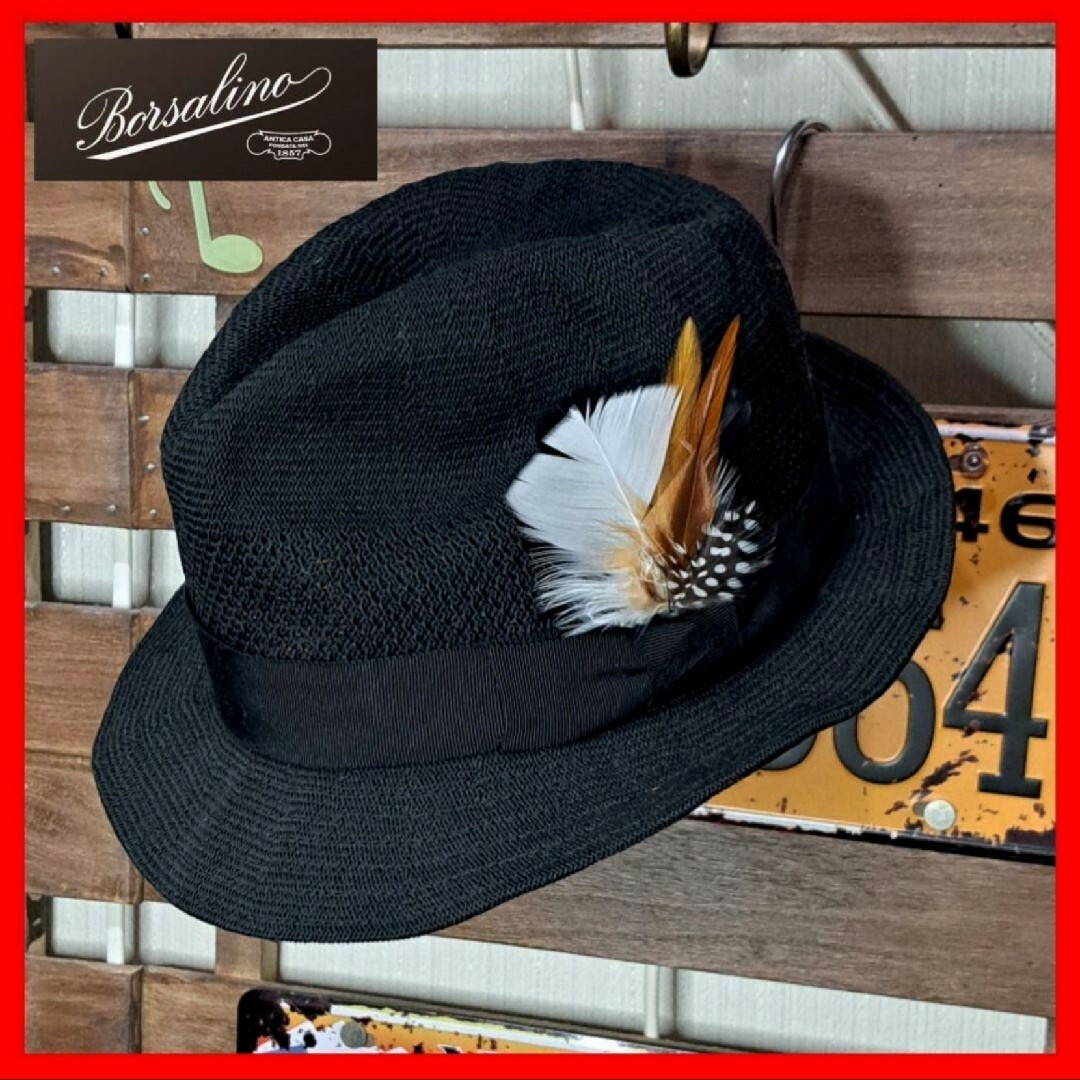 Borsalino - 大きなサイズ! Borsalino 羽飾り 中折れ ペーパー Borsalino - 大きなサイズ! Borsalino 羽飾り 中折れ ペーパー