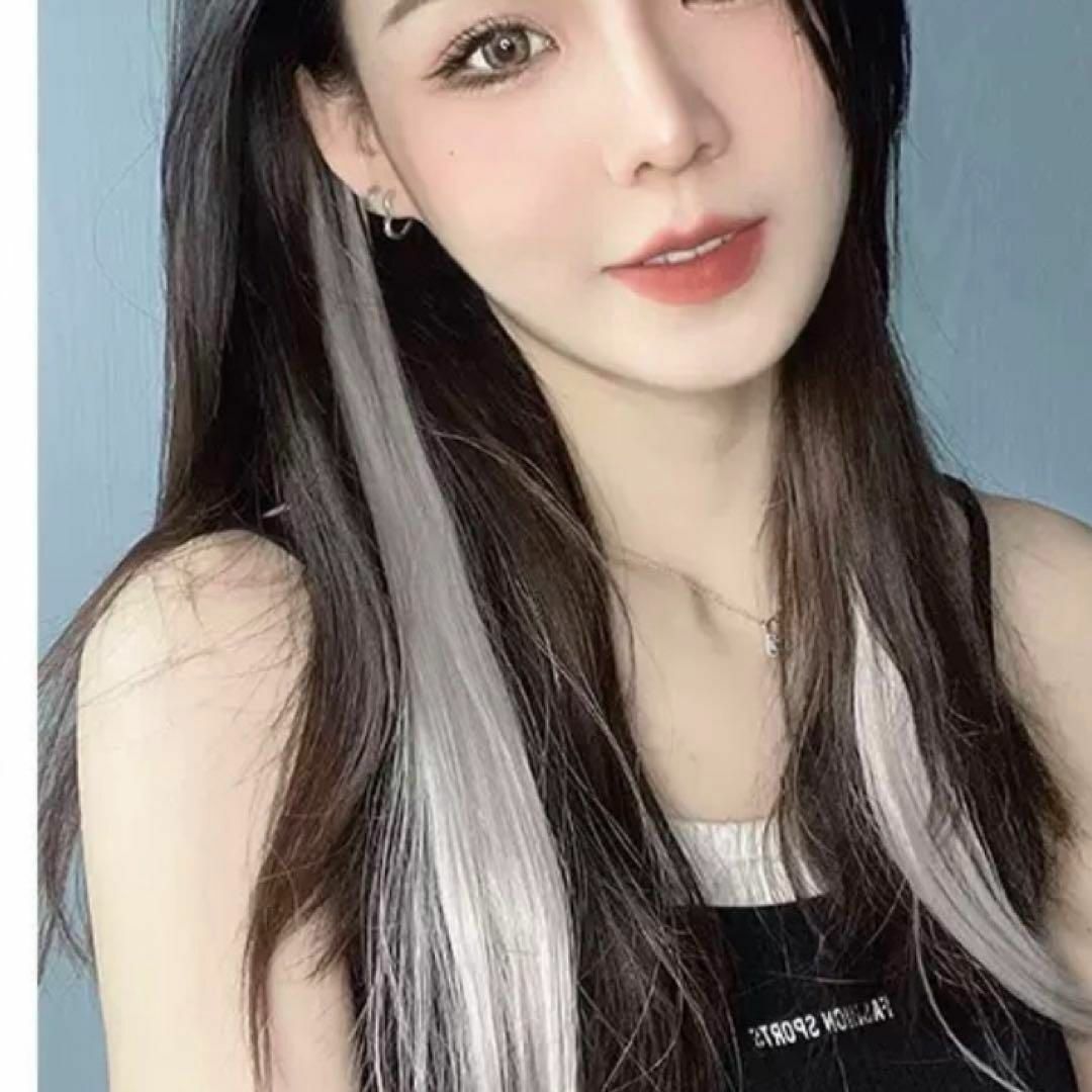 ワンタッチエクステ　インナー　ワンポイント　アッシュグレー　2本セット　推し活 レディースのヘアアクセサリー(その他)の商品写真