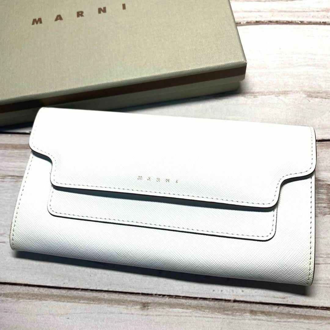 MARNI - マルニ 長財布 サファーノレザー ホワイト プレゼント用 MARNI - マルニ 長財布 サファーノレザー ホワイト プレゼント用