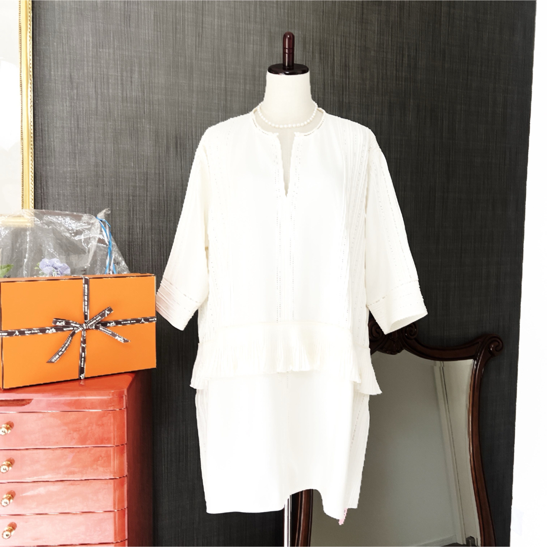HERMES - 極美品 HERMES エルメス シルク レザー チュニック HERMES - 極美品 HERMES エルメス シルク レザー チュニック