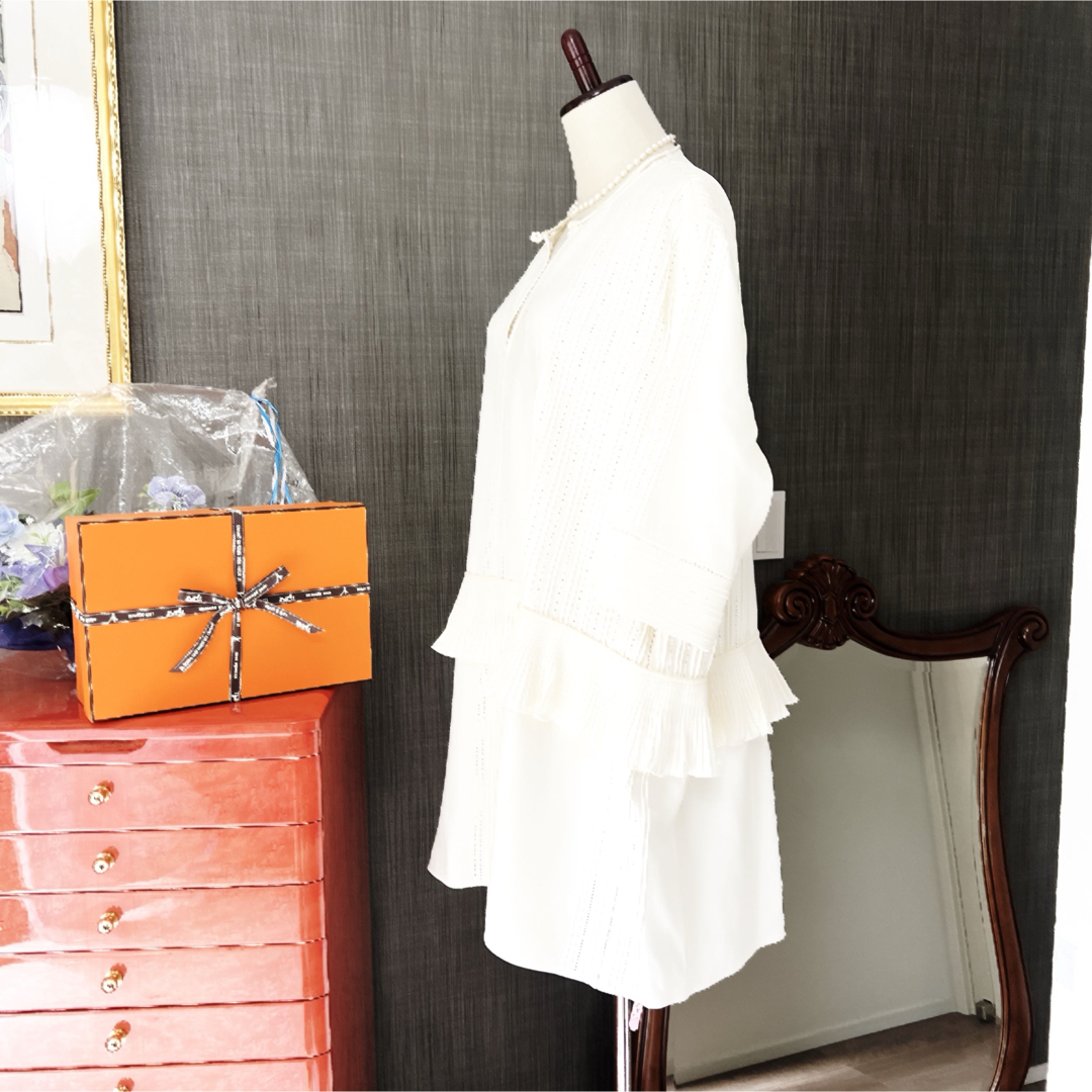 HERMES - 極美品 HERMES エルメス シルク レザー チュニック HERMES - 極美品 HERMES エルメス シルク レザー チュニック