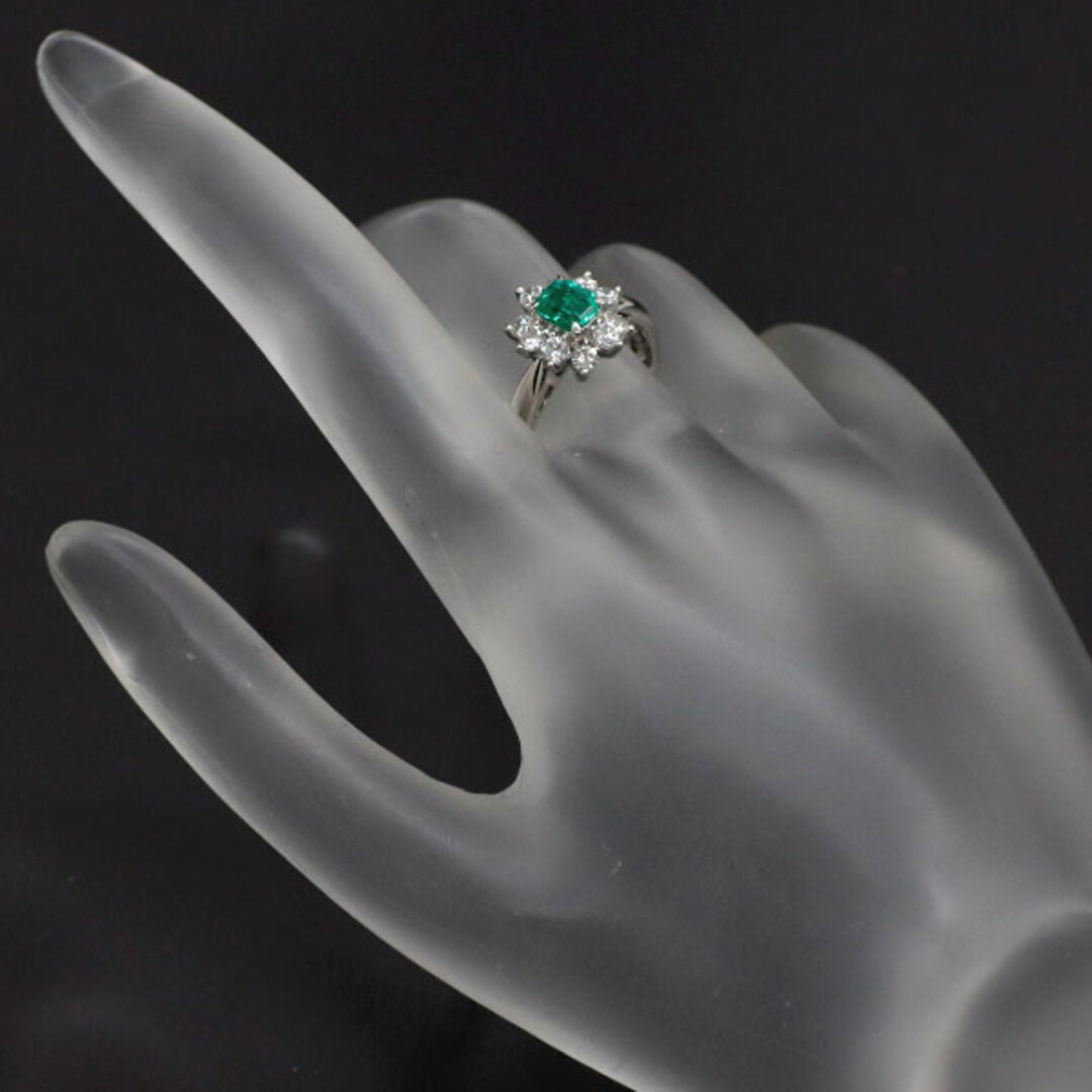 Pt900 エメラルド ダイヤモンド リング 0.44ct D0.53ct フラワー Pt900 エメラルド ダイヤモンド リング 0.44ct D0.53ct フラワー