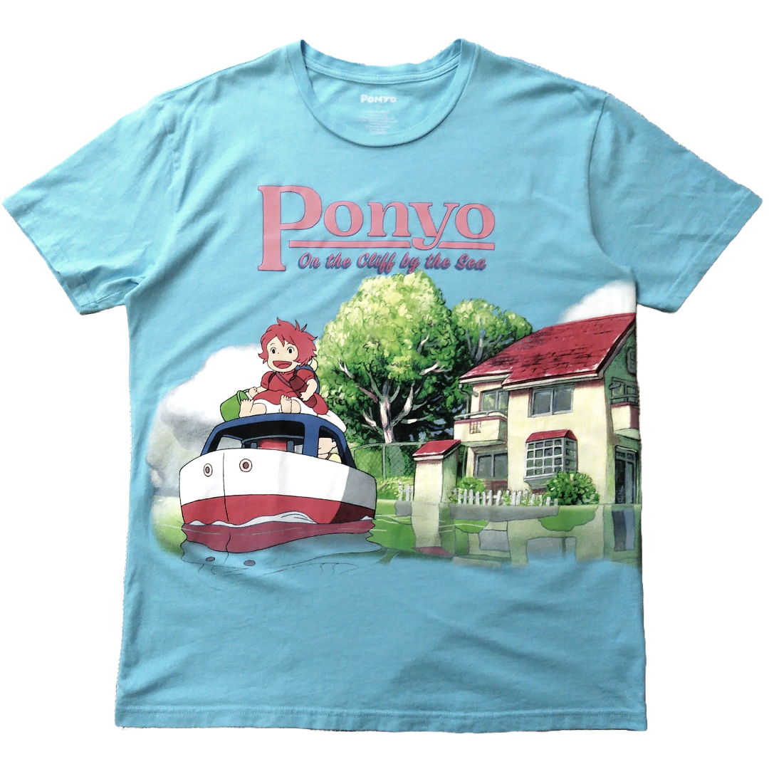 ジブリ - 古着　崖の上のポニョ　Tシャツ　XL　水色　ムービーT　アニメT　ジブリ *
