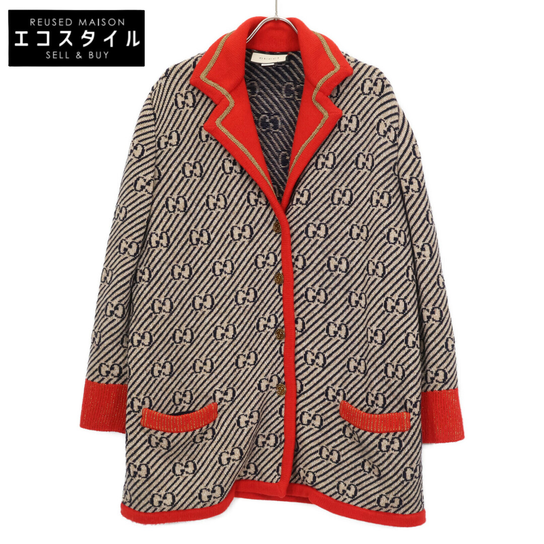GUCCI - グッチ アイボリー 553505 ウール ニットジャケット Mの GUCCI - グッチ アイボリー 553505 ウール ニットジャケット Mの