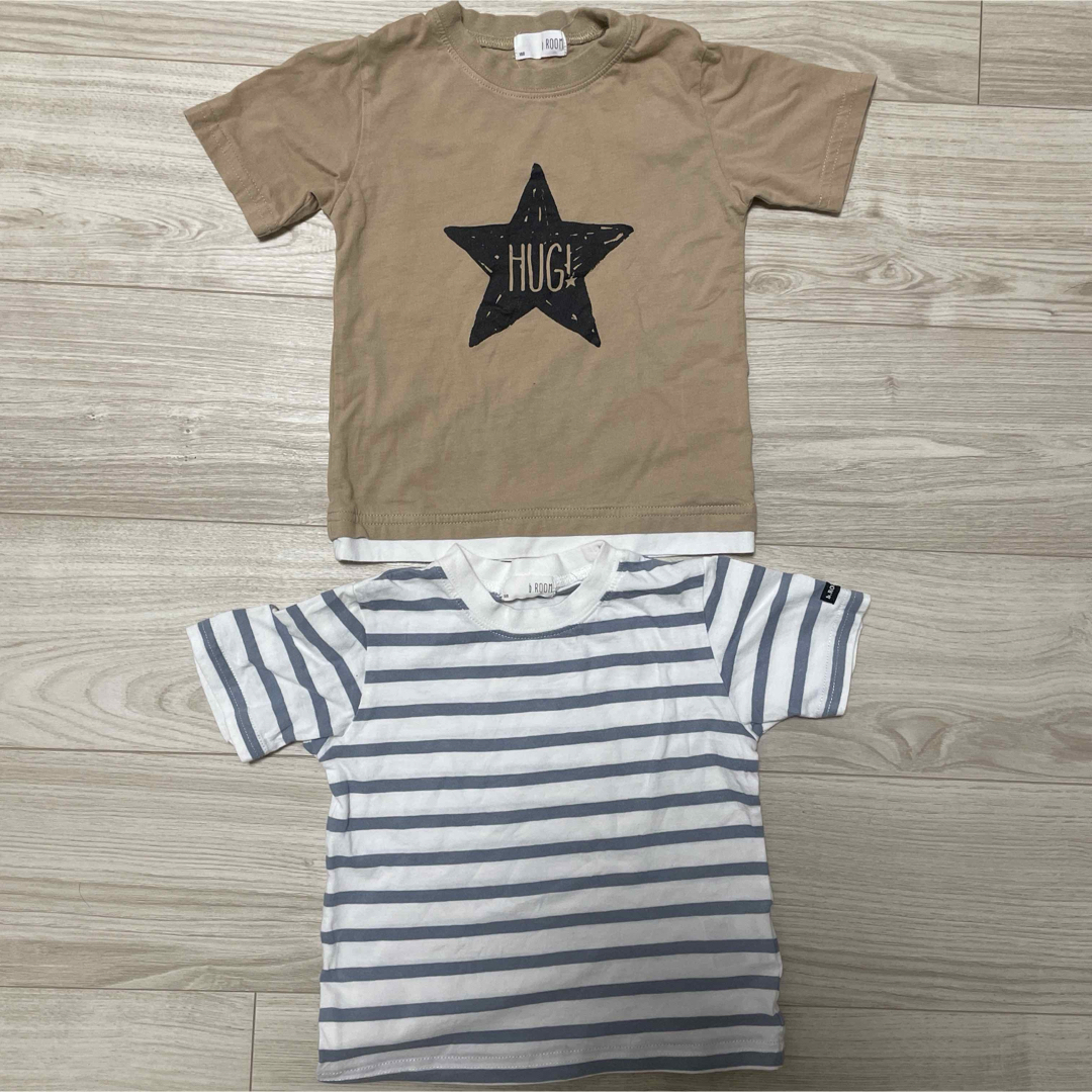 b.Room(ビールーム)の【100サイズ】b.ROOM Tシャツ2枚セット ベージュ・ストライプ キッズ/ベビー/マタニティのキッズ服男の子用(90cm~)(Tシャツ/カットソー)の商品写真