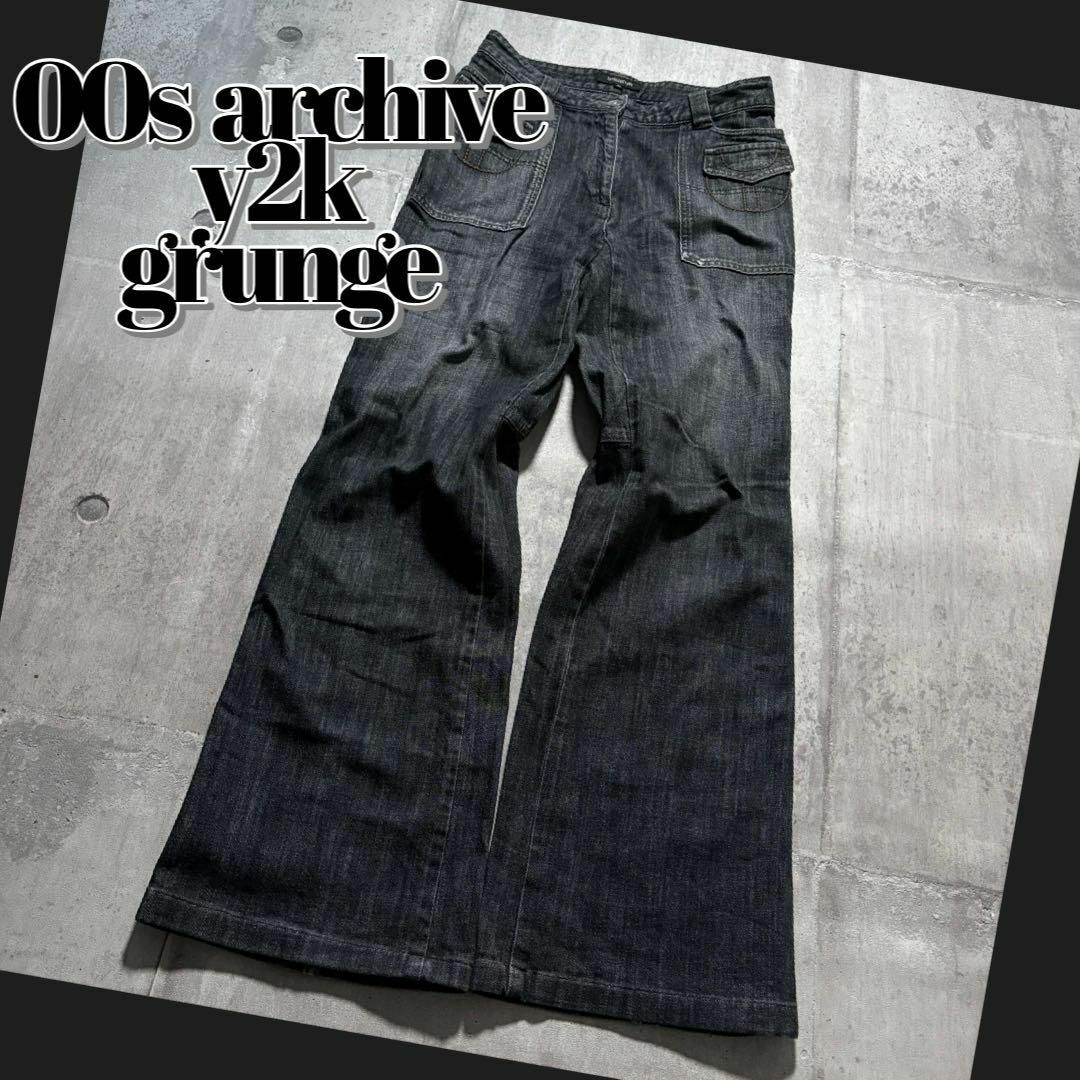 y2k opium flare black denim pants 00sの通販 by m brand|ラクマ y2k opium flare black denim pants 00sの通販 by m brand|ラクマ