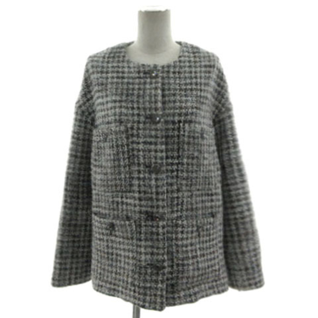 ZARA - ZARA コート ノーカラー ツイード ビジュー 起毛 白 黒 ZARA - ZARA コート ノーカラー ツイード ビジュー 起毛 白 黒