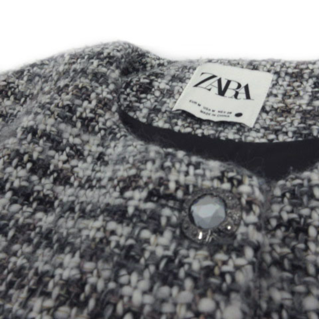ZARA - ZARA コート ノーカラー ツイード ビジュー 起毛 白 黒 ZARA - ZARA コート ノーカラー ツイード ビジュー 起毛 白 黒