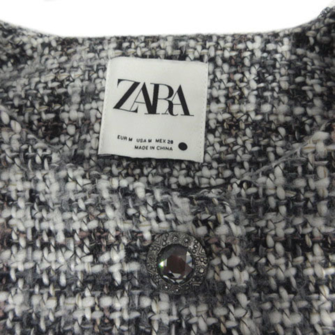 ZARA - ZARA コート ノーカラー ツイード ビジュー 起毛 白 黒 ZARA - ZARA コート ノーカラー ツイード ビジュー 起毛 白 黒