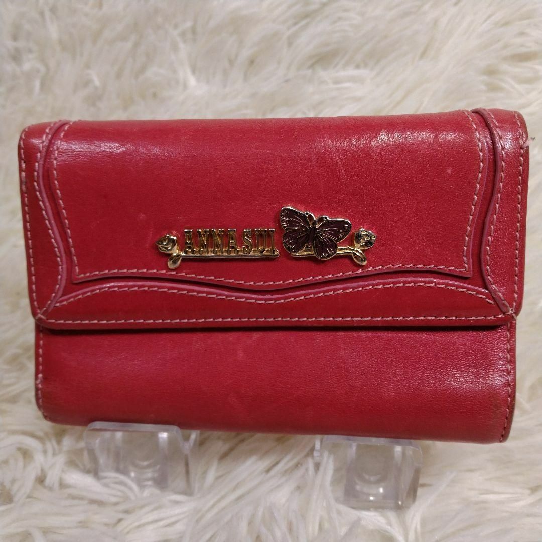 ANNA SUI - ANNASUI レザー 折財布 蝶々 バタフライ レッドの ANNA SUI - ANNASUI レザー 折財布 蝶々 バタフライ レッドの