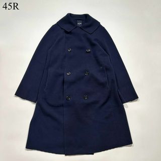 45R - 45R 現行 ダブル ロングコート ウール ネイビー モード 45R - 45R 現行 ダブル ロングコート ウール ネイビー モード