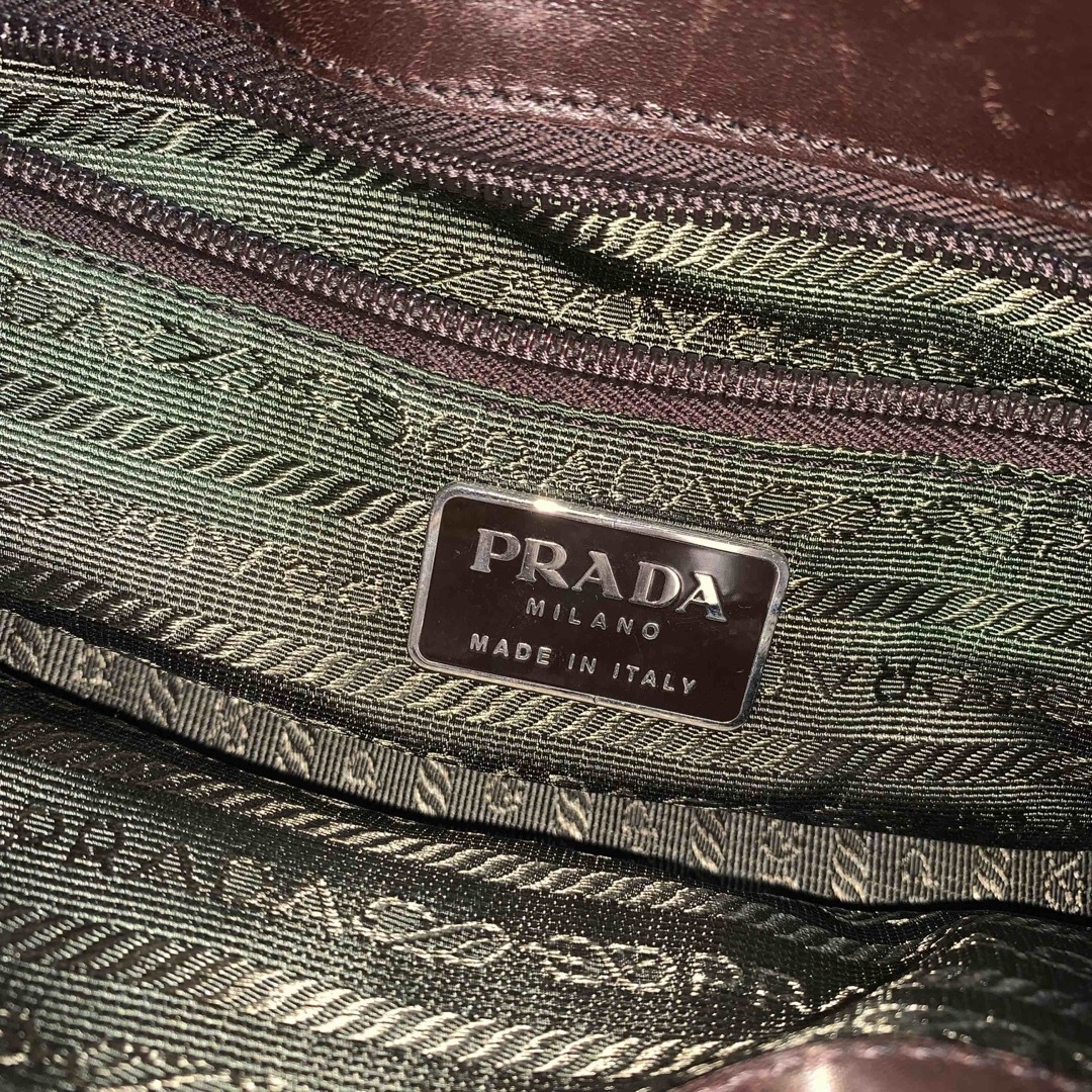 PRADA - PRADA プラダ ハンドバッグ レザー キャンバス ブラウン PRADA - PRADA プラダ ハンドバッグ レザー キャンバス ブラウン
