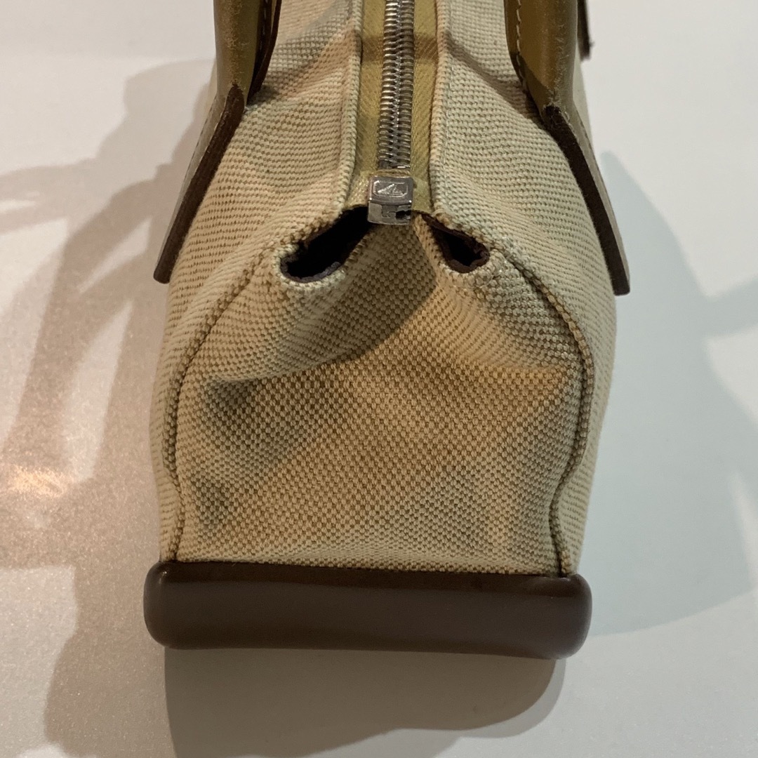 PRADA - PRADA プラダ ハンドバッグ レザー キャンバス ブラウン PRADA - PRADA プラダ ハンドバッグ レザー キャンバス ブラウン