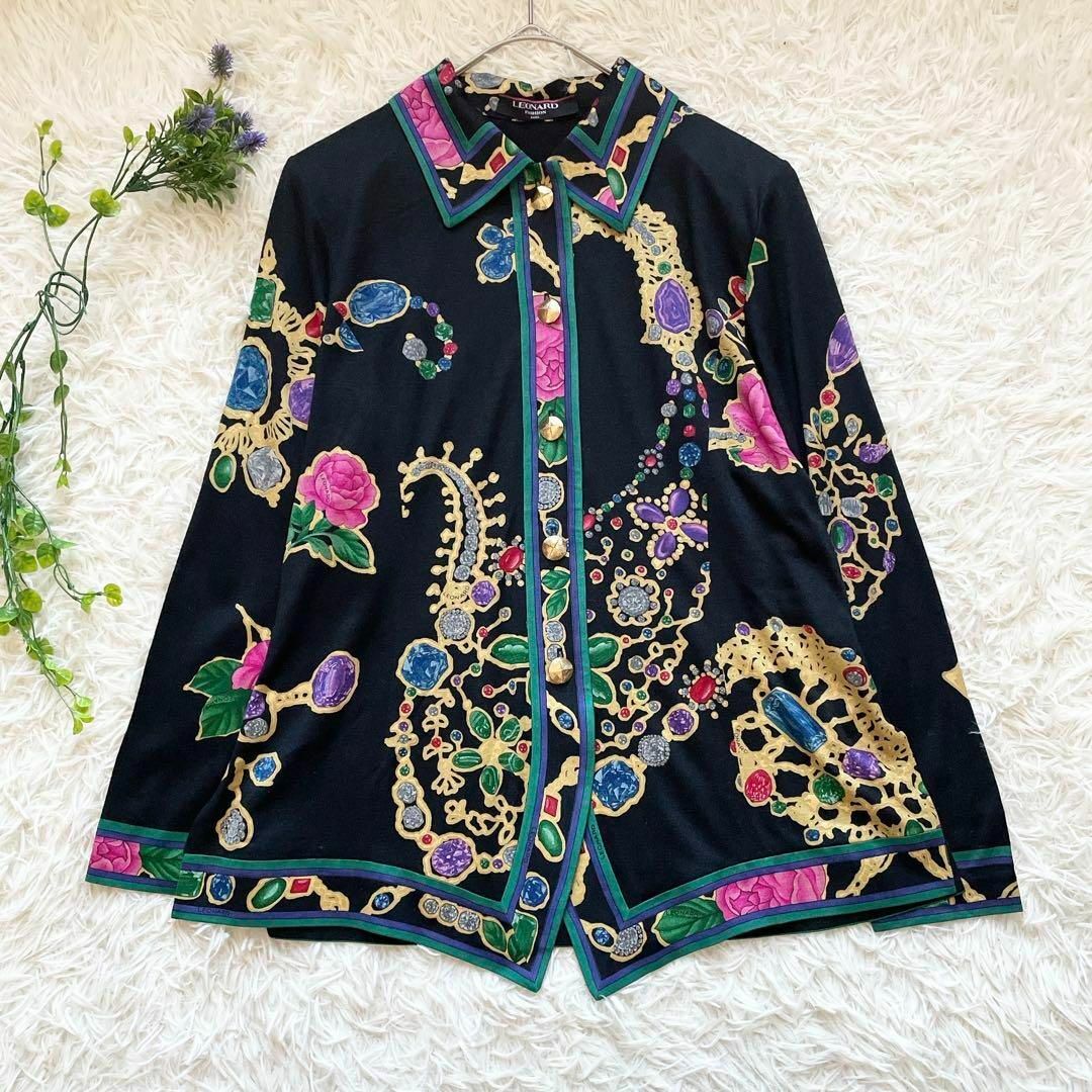 LEONARD - 【極美品】レオナール ウールシルク 宝石花柄 長袖 LEONARD - 【極美品】レオナール ウールシルク 宝石花柄 長袖