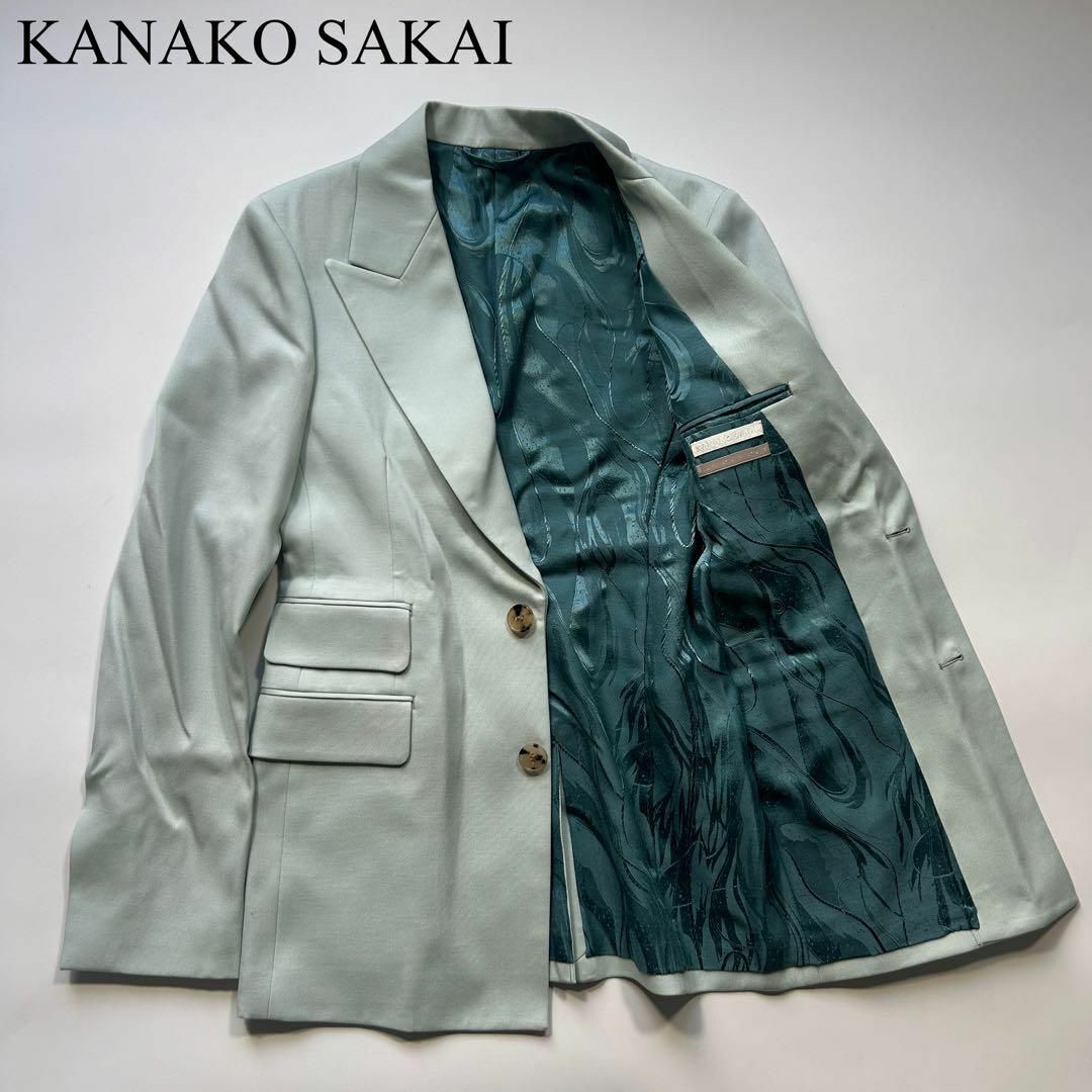 美品】KANAKO SAKAI ライトブルー 裏地 総柄 ジャケット ブルー 美品】KANAKO SAKAI ライトブルー 裏地 総柄 ジャケット ブルー