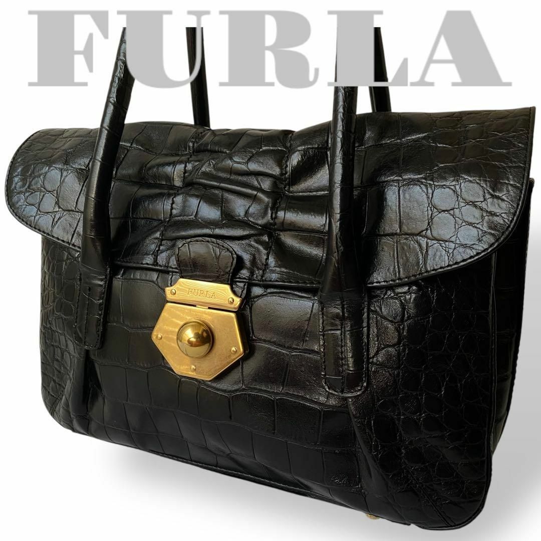 FURLA - 極美品 フルラ ハンドバッグ 型押し パイソン レザー FURLA - 極美品 フルラ ハンドバッグ 型押し パイソン レザー