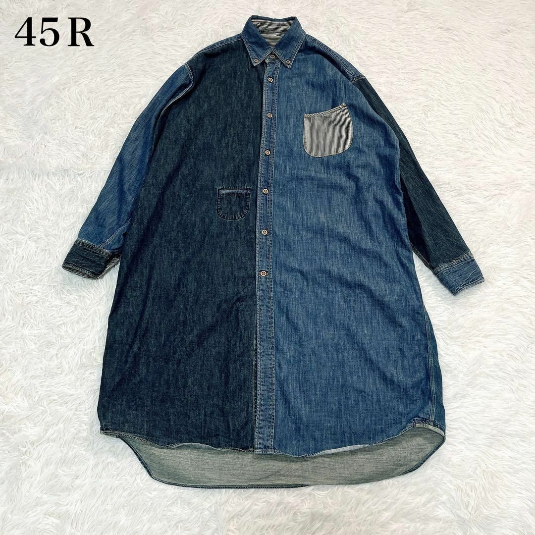 45R - 美品✨45R インディゴ 全員集合のスモック ドレス 45R - 美品✨45R インディゴ 全員集合のスモック ドレス