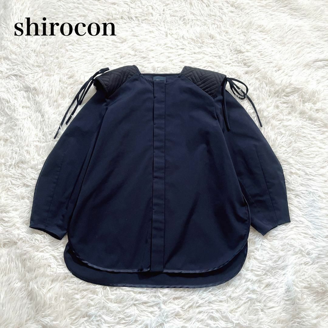 美品✨ヨリ シロコン リボン パワーショルダー ブラウス 美品✨ヨリ シロコン リボン パワーショルダー ブラウス