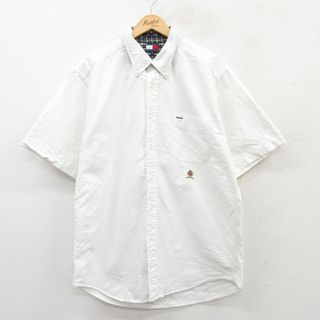 トミーヒルフィガー(TOMMY HILFIGER)のXL★古着 トミーヒルフィガー TOMMY HILFIGER 半袖 ブランド シャツ メンズ 90年代 90s ワンポイントロゴ コットン ボタンダウン 白 ホワイト 25apr10 中古 トップス(シャツ)