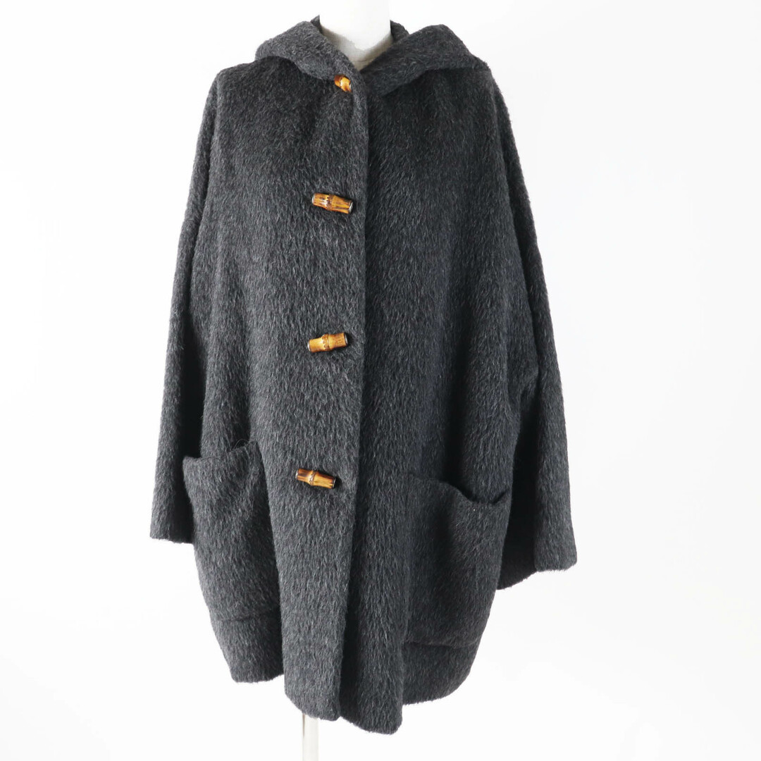 GUCCI - 極美品◎GUCCI グッチ ヴィンテージ アルパカ100％ バンブーボタン付き フーデッドコート チャコールグレー 40 イタリア製 レディース
