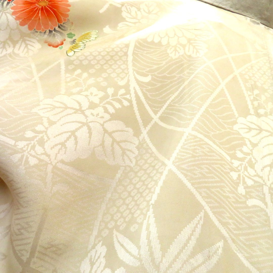 訪問着 昔 アンティーク 昔着物 ベージュ 多色 金彩 金コマ刺繍 訪問着 昔 アンティーク 昔着物 ベージュ 多色 金彩 金コマ刺繍