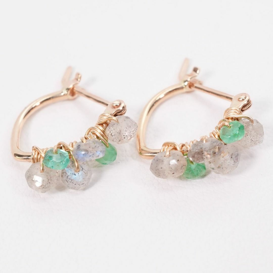 agete - アガット ラブラドライト×エメラルド K10 ピアス フープ agete - アガット ラブラドライト×エメラルド K10 ピアス フープ