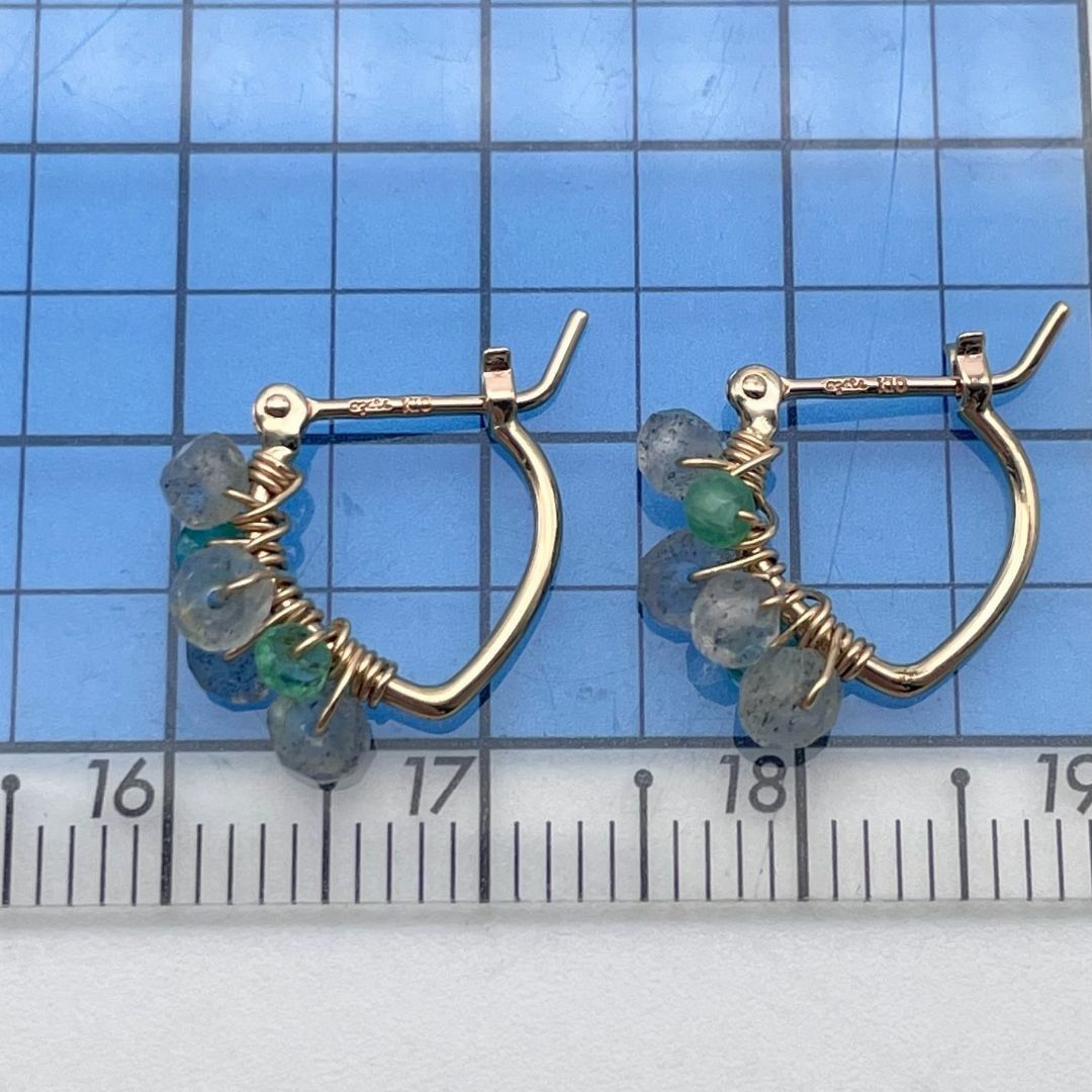 agete - アガット ラブラドライト×エメラルド K10 ピアス フープ agete - アガット ラブラドライト×エメラルド K10 ピアス フープ