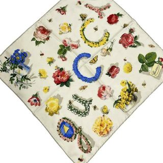 GUCCI - GUCCI(グッチ) スカーフ - アイボリー×ピンク×マルチ 花 GUCCI - GUCCI(グッチ) スカーフ - アイボリー×ピンク×マルチ 花