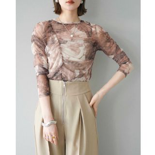 ニュアンスシアーシャーリングトップス ベージュ リュミエ(カットソー(長袖/七分))