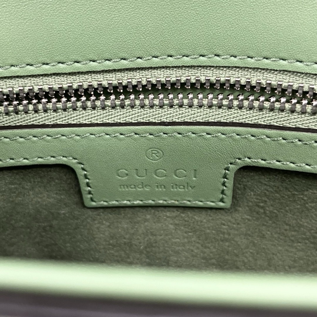 GUCCI - GUCCI プチGG レザー 2way ショルダーバッグ グリーンの GUCCI - GUCCI プチGG レザー 2way ショルダーバッグ グリーンの
