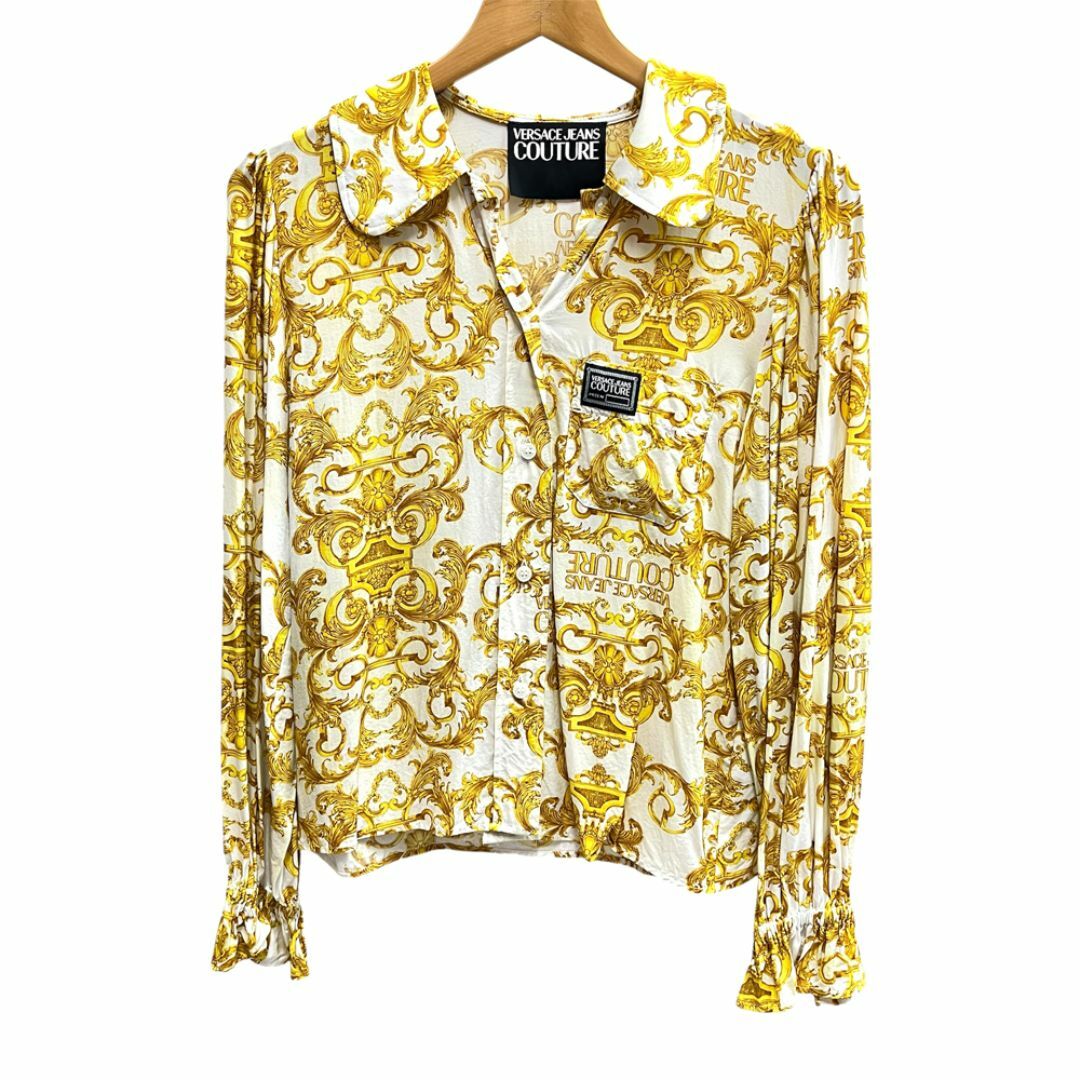 VERSACE - VERSACE VERSACE JEANS COUTURE ベルサーチ　ヴェルサーチェ ベルサーチジーンズクチュール　シャツ　長袖　黄色　イエロー　ビスコース　40　165/88A　レディース　メンズ　ユニセックス　プリント柄