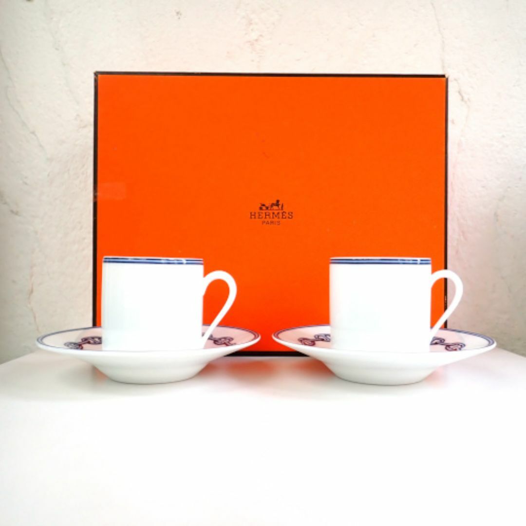 HERMES - エルメス シェーヌダンクル カップ&ソーサー ペア 箱 HERMES - エルメス シェーヌダンクル カップ&ソーサー ペア 箱