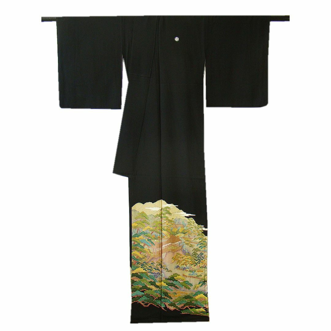 縁」156cm~163cm 中国四大刺繍 蘇州刺繍 黒留袖 正絹 縁」156cm~163cm 中国四大刺繍 蘇州刺繍 黒留袖 正絹
