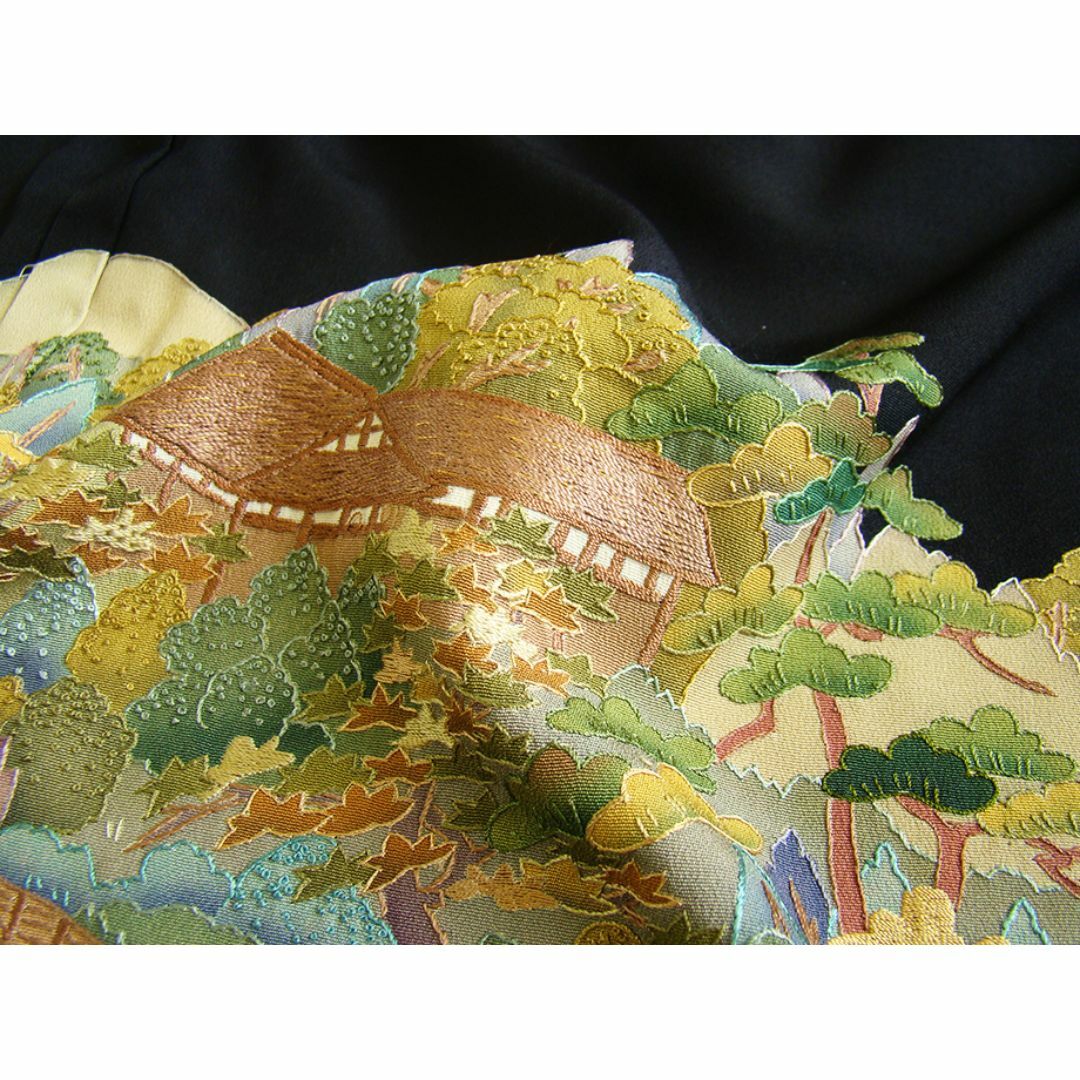 縁」156cm~163cm 中国四大刺繍 蘇州刺繍 黒留袖 正絹 縁」156cm~163cm 中国四大刺繍 蘇州刺繍 黒留袖 正絹