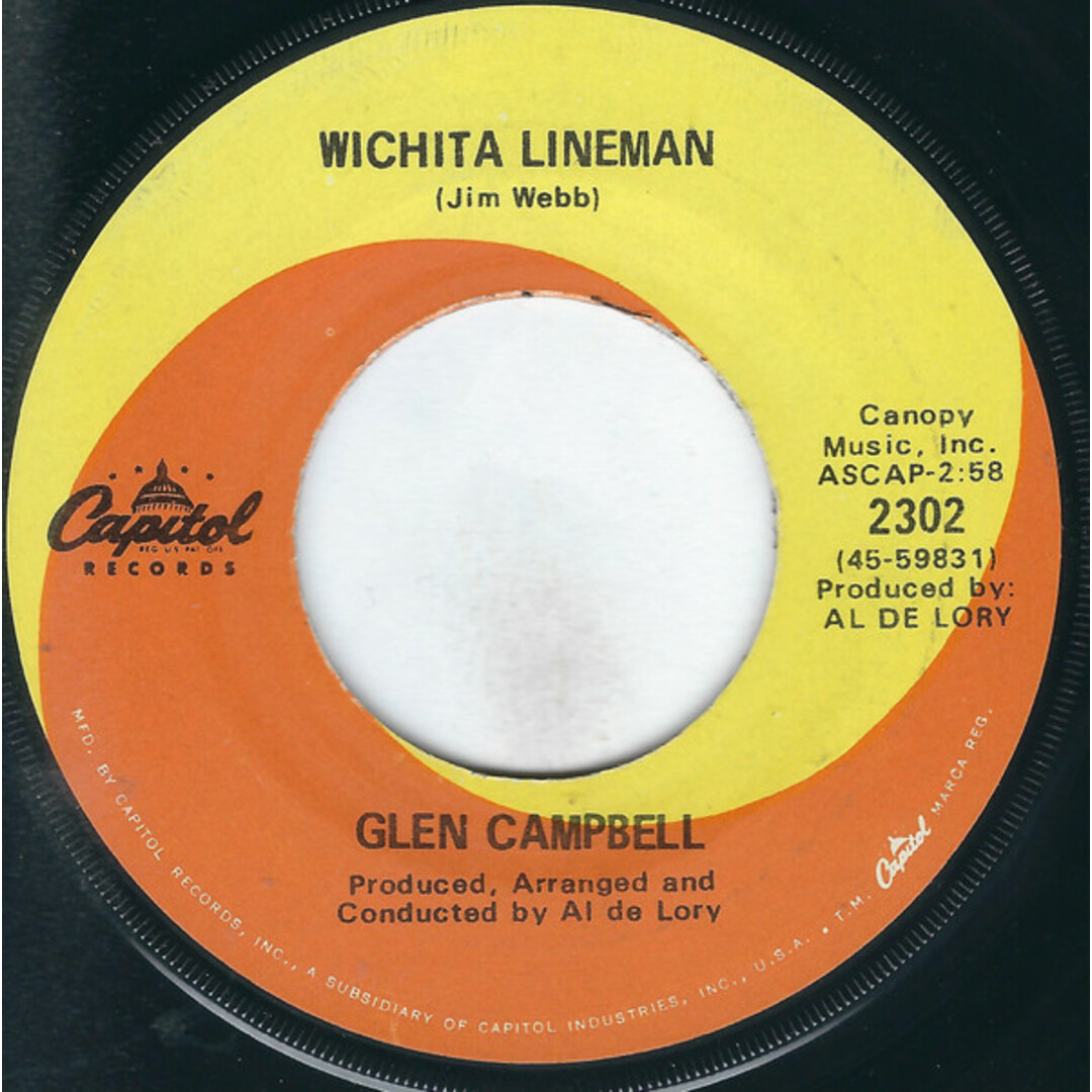 米7” Glen Campbell Wichita Lineman / Fate Of Man 2302 Capitol Records /00080 エンタメ/ホビーのエンタメ その他(その他)の商品写真
