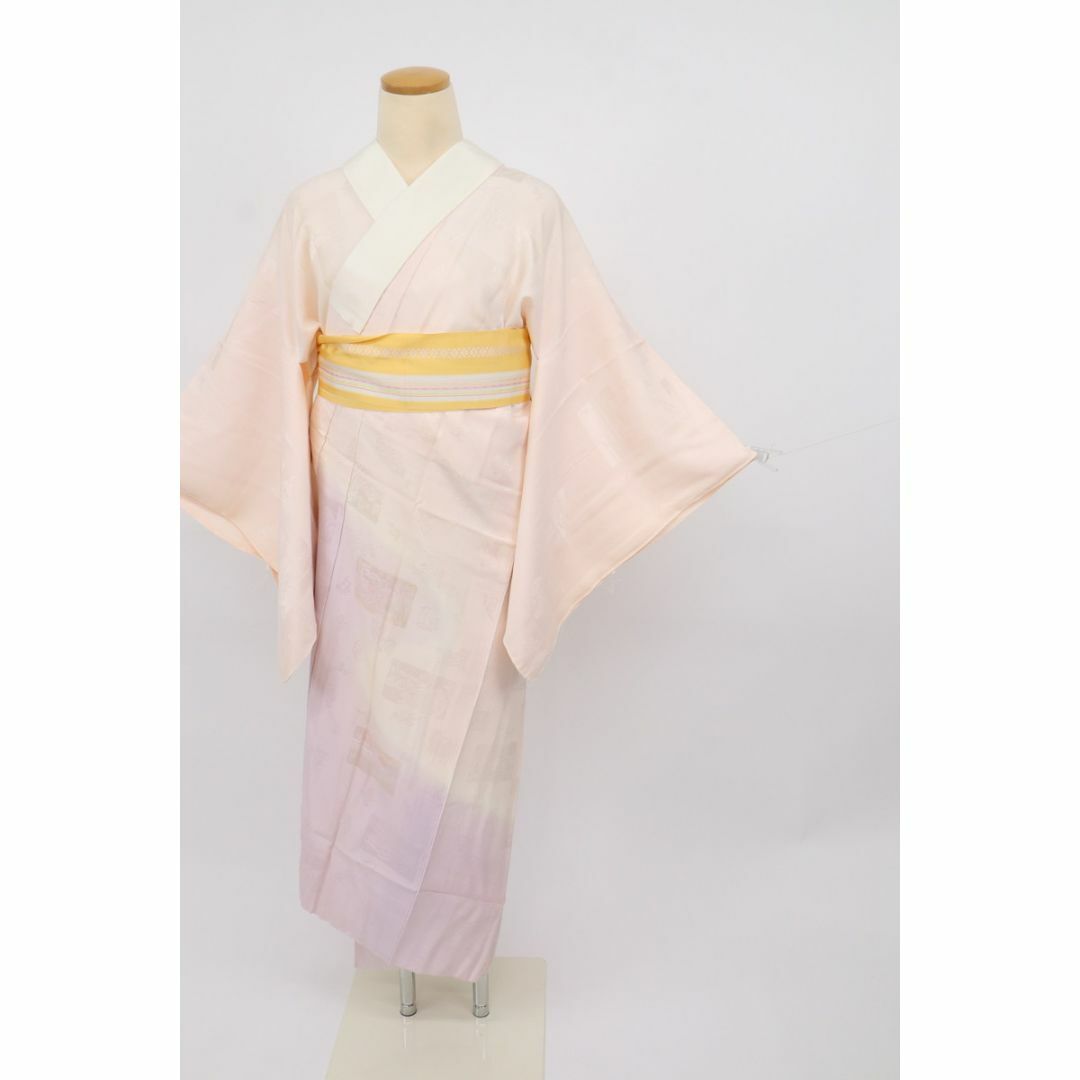 長襦袢*袷着物 半衿付き 浮世絵地紋 淡ピンク紫まだら 正絹 3J1 長襦袢*袷着物 半衿付き 浮世絵地紋 淡ピンク紫まだら 正絹 3J1