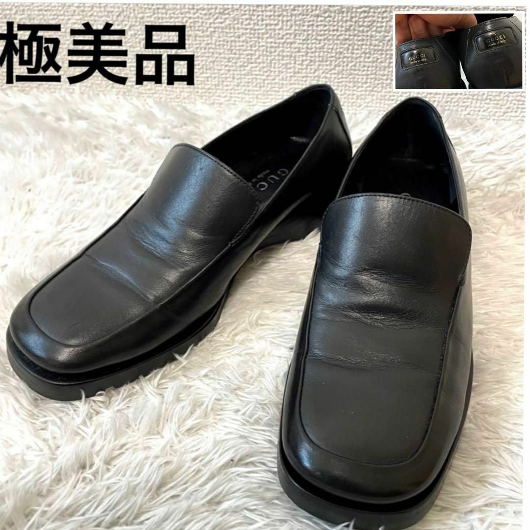 GUCCI - 極美品 GUCCI スクエアトゥ ローファー 21cm バックロゴ GUCCI - 極美品 GUCCI スクエアトゥ ローファー 21cm バックロゴ