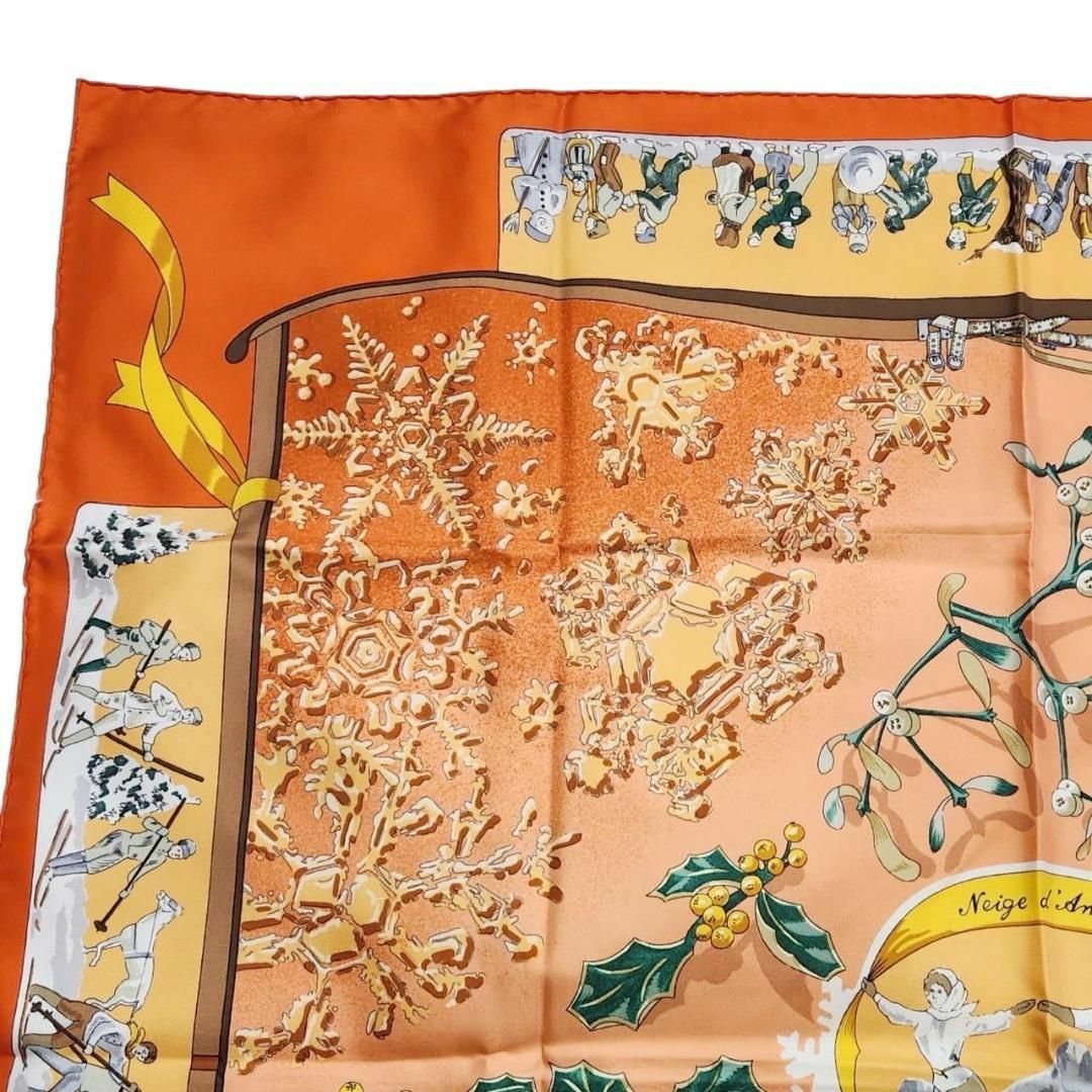 HERMES - 【極美品】エルメス カレ90 去年の雪 冬柄 オレンジ HERMES - 【極美品】エルメス カレ90 去年の雪 冬柄 オレンジ