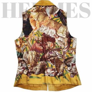 HERMES - 【希少】エルメス スエード ベスト スカーフ柄「ジビエ HERMES - 【希少】エルメス スエード ベスト スカーフ柄「ジビエ