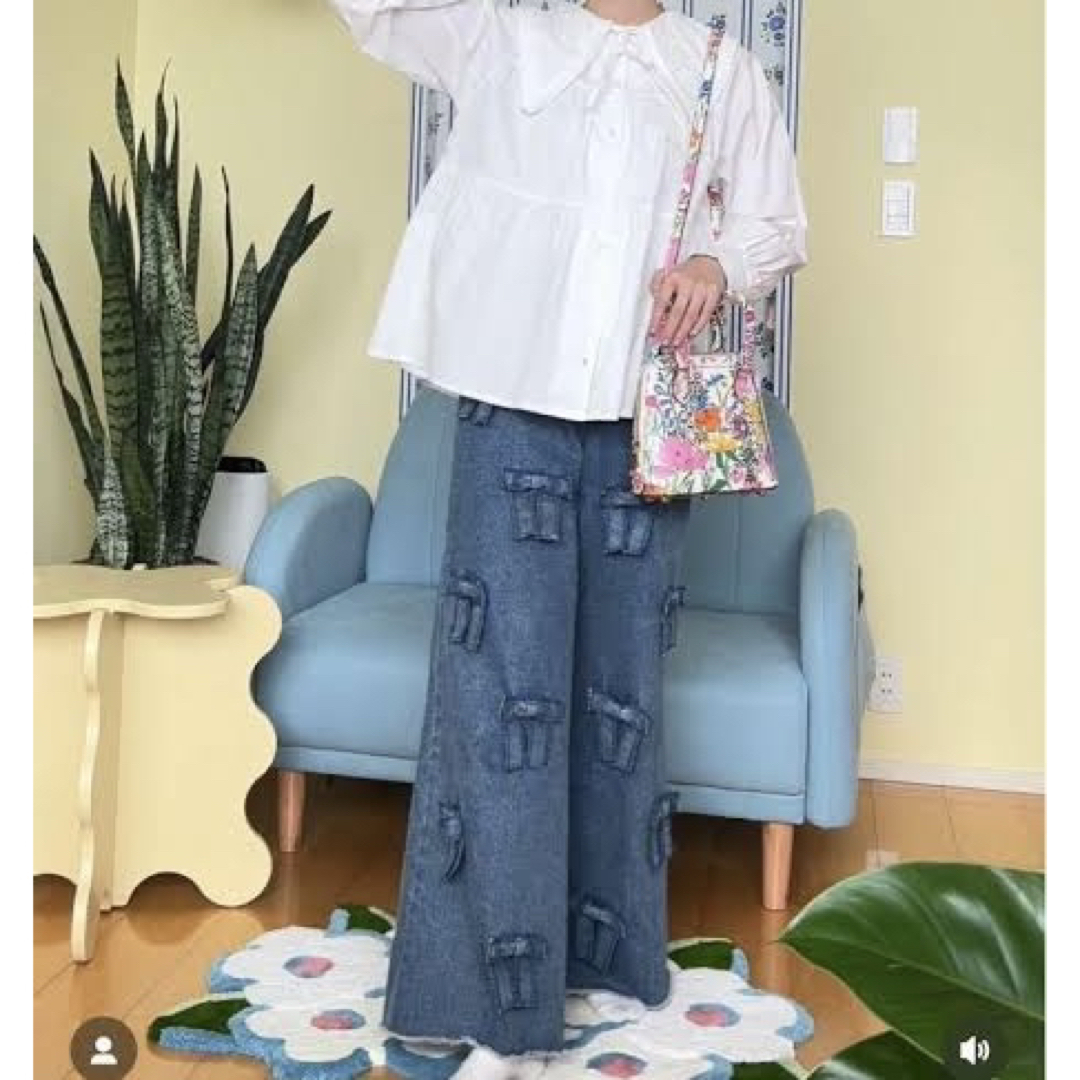 poppy ポピー　あさぎーにょ　リボンデニム　Sサイズ　ウエスト　ゴム レディースのパンツ(デニム/ジーンズ)の商品写真