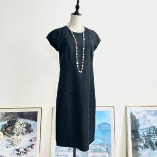 CHANEL - CHANEL バイカラーツイードワンピース フリル襟 ハート CHANEL - CHANEL バイカラーツイードワンピース フリル襟 ハート