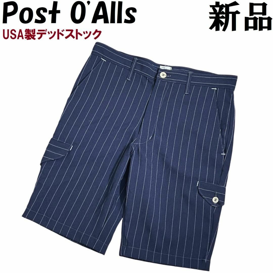POST OVERALLS - アメリカ製デッドストック◆ポストオーバーオールズ ショートパンツ Ｓ紺ストライプ