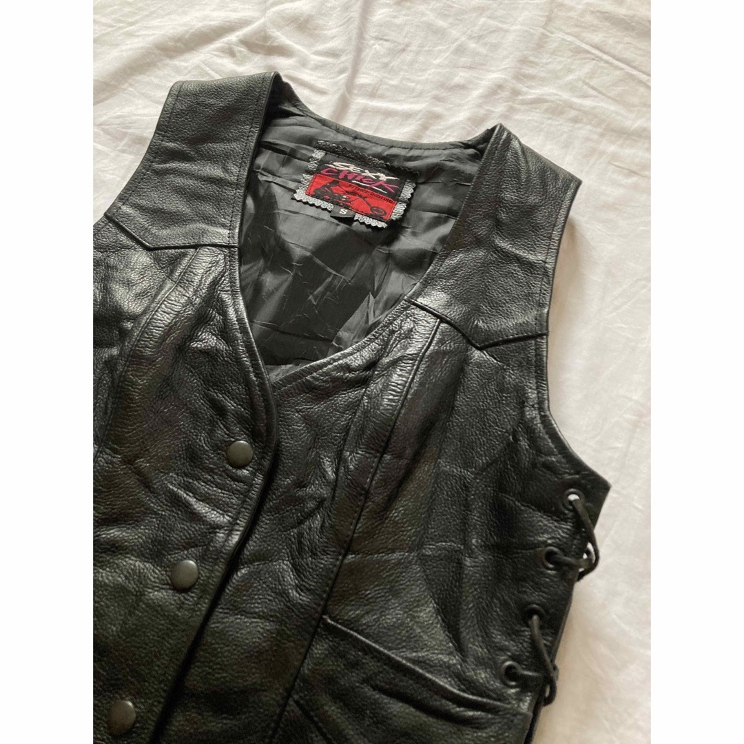 VINTAGE - 【レディース古着】90s レザーライダースベスト S VINTAGE - 【レディース古着】90s レザーライダースベスト S