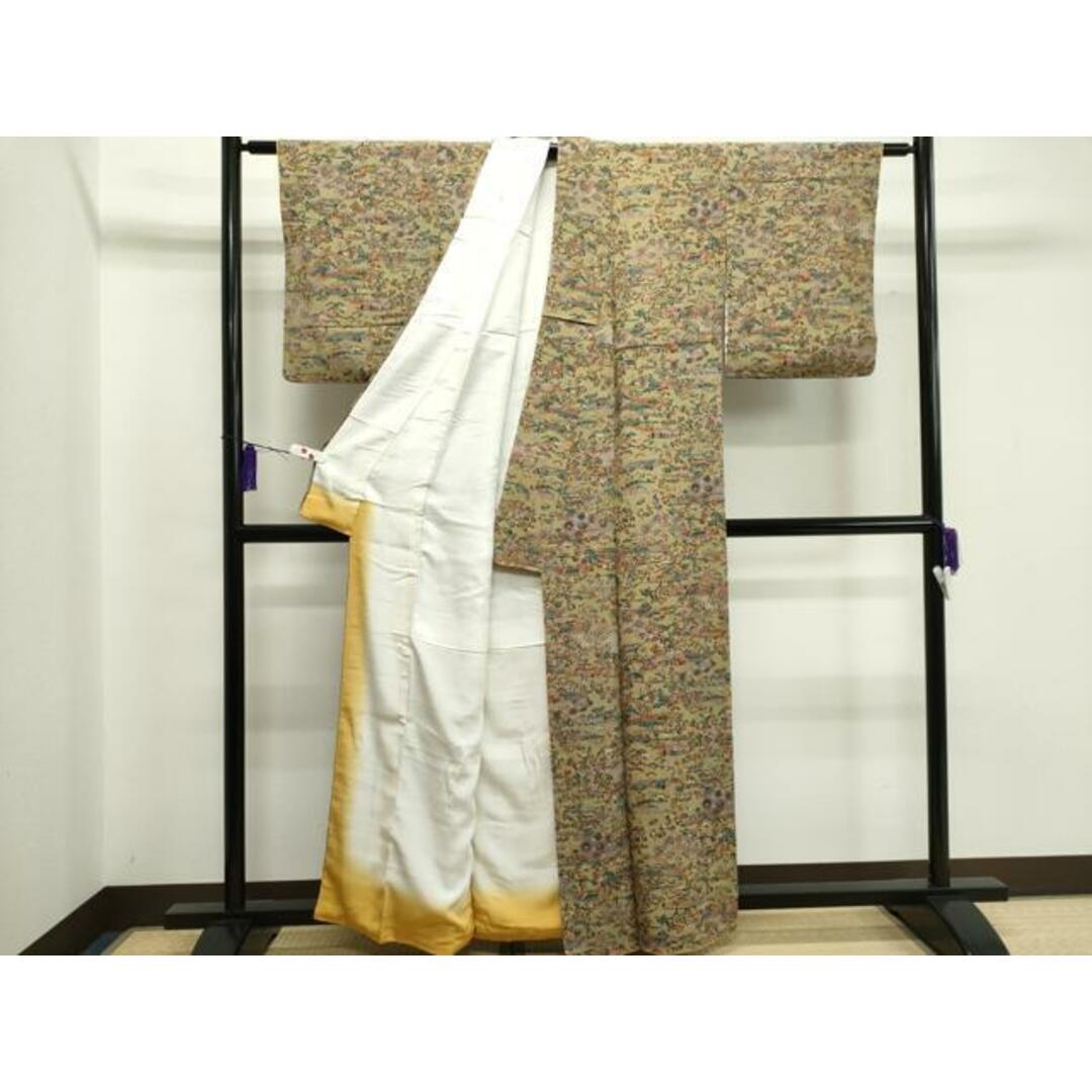 平和屋着物□上質な小紋 型染め 人物風景草花文 鬼しぼ縮緬 正絹 平和屋着物□上質な小紋 型染め 人物風景草花文 鬼しぼ縮緬 正絹