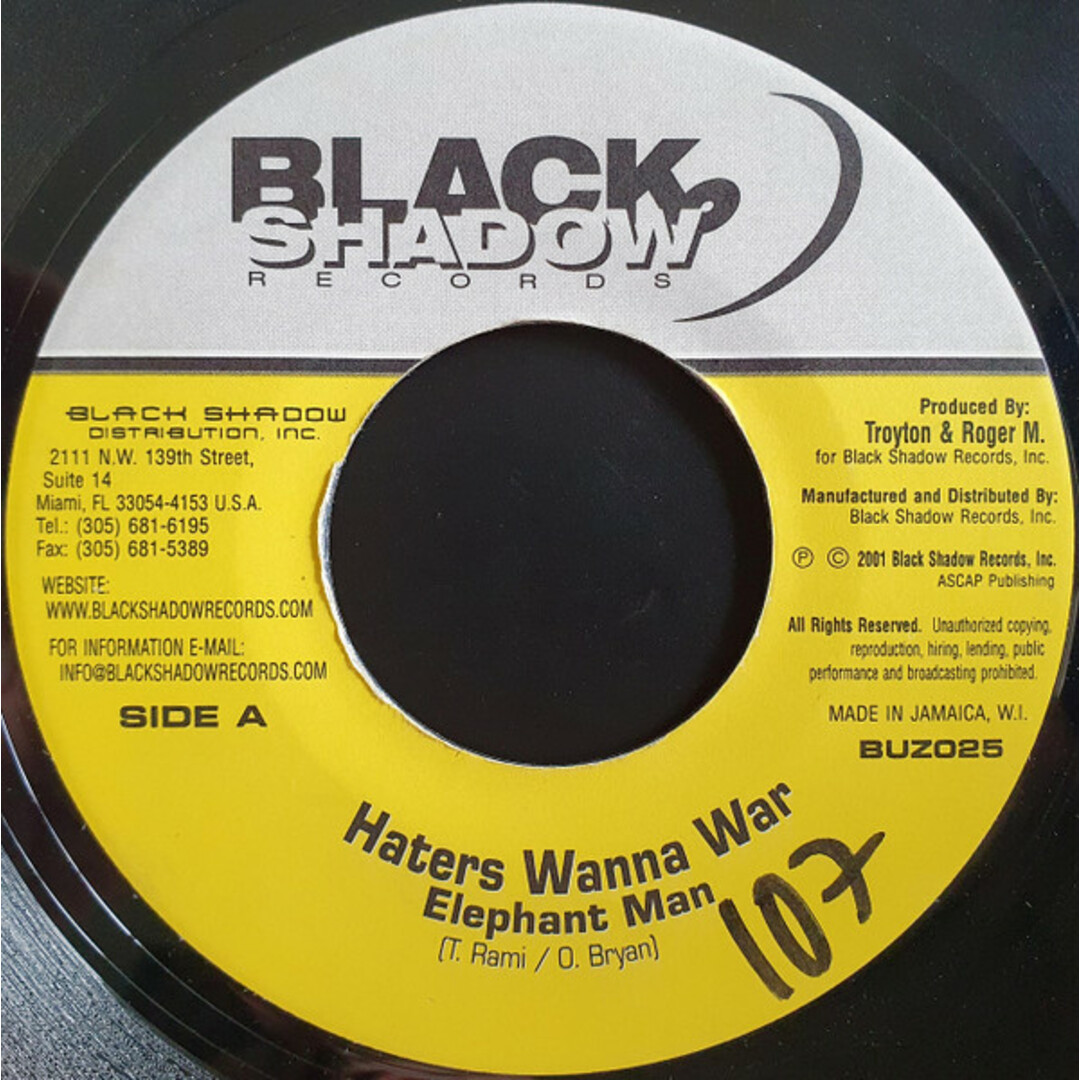 米7” Elephant Man Haters Wanna War BUZ026 Black Shadow Records /00080 エンタメ/ホビーのエンタメ その他(その他)の商品写真